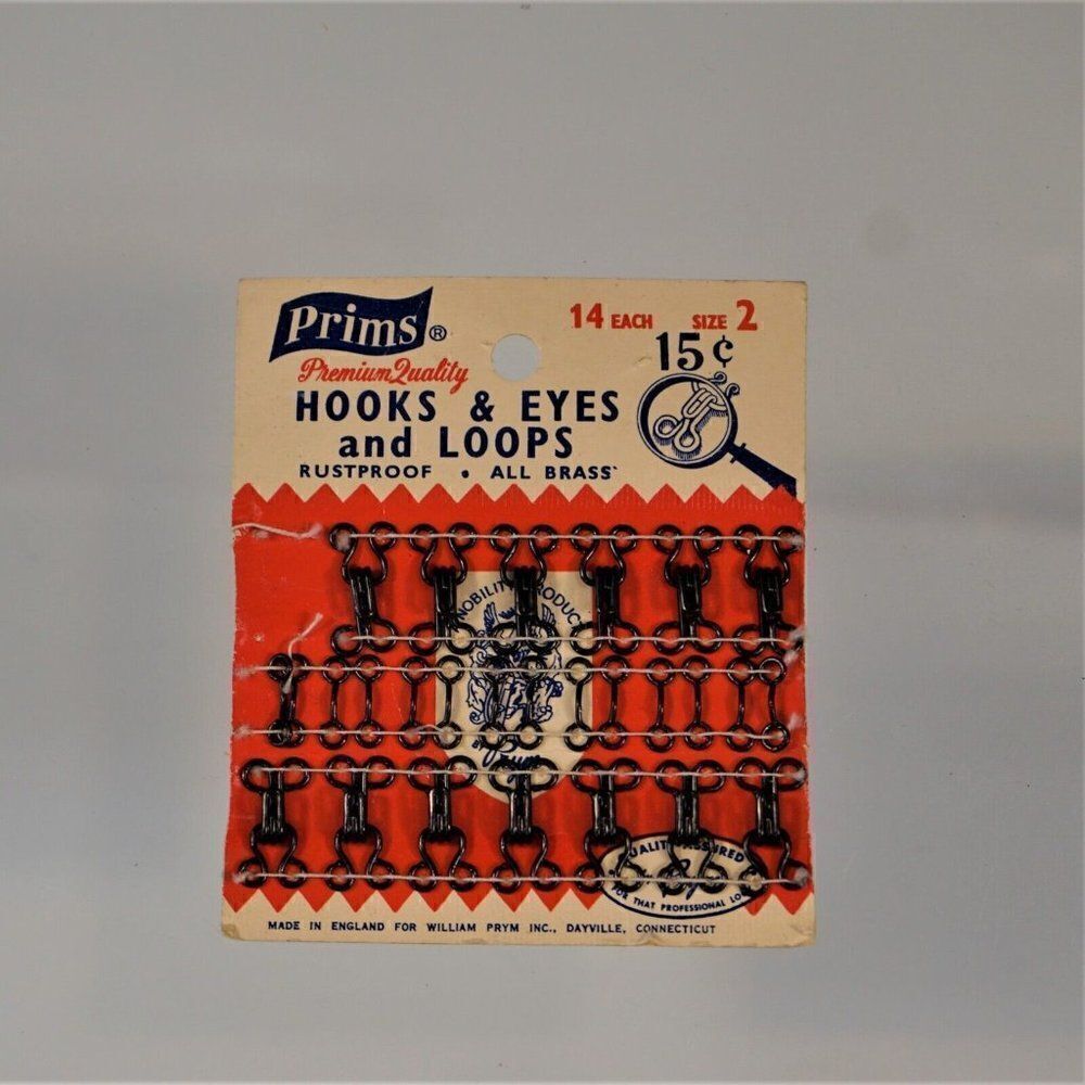 Vintage Prims Hooks & Eyes and Loops Size 2 England Brass Rustproof